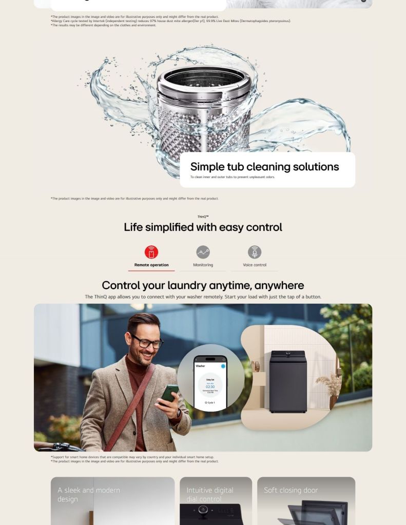 LG 18kg Top Load Washing Machine with Intelligent Fabric Care easy control