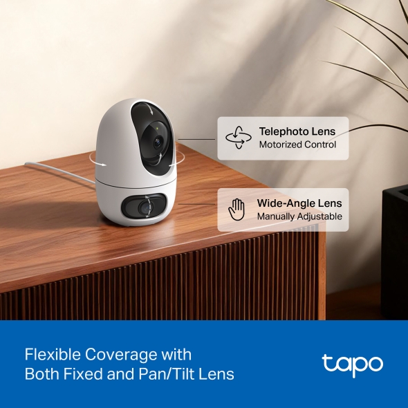 TP-Link Tapo C245D Dual Lens Pan/Tilt Security Camera TP-TAPOC245D flexible coverage with with both fix and pan/tilt lens