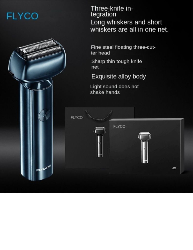 Close-up of FLYCO F005 wet & dry premium shaver 3 knive integration