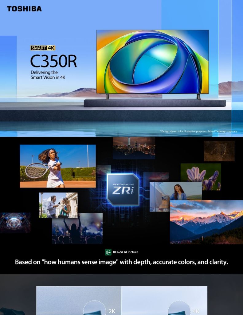 Close up of Toshiba C350RP 4K UHD Smart TV REGZA AI Picture