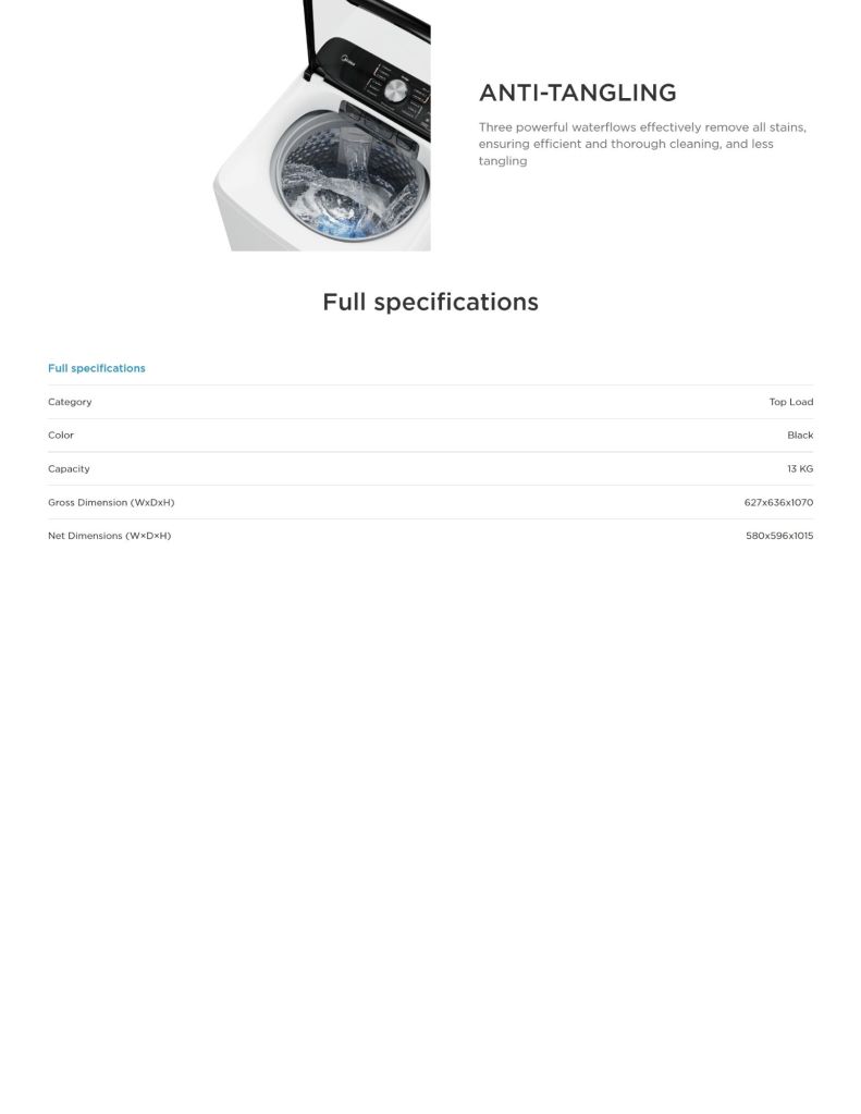 Close up to Midea 13kg Top Load Washer MA512W130DT anti-tangling