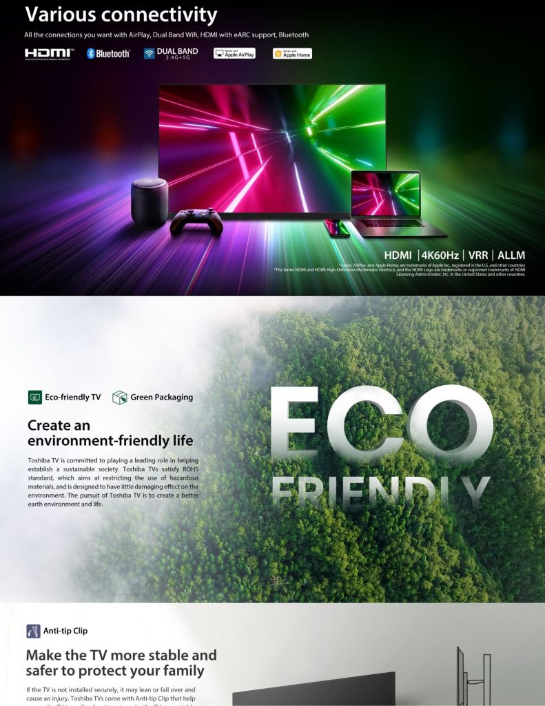 Close up of Toshiba C350RP 4K UHD Smart TV eco-friendly tv