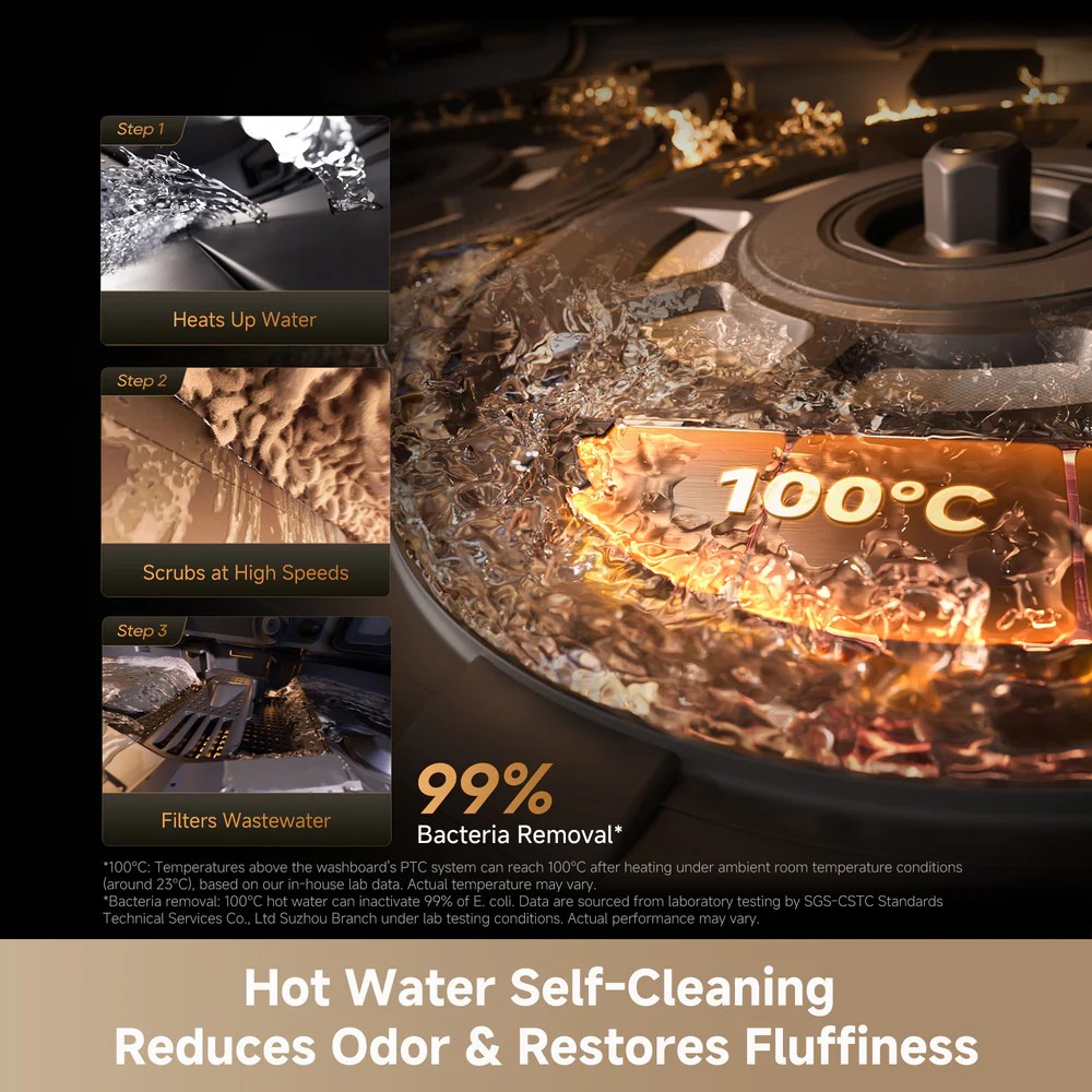 Close-up of Dreame X60 Ultra Robot Vacuum hot water self cleaning