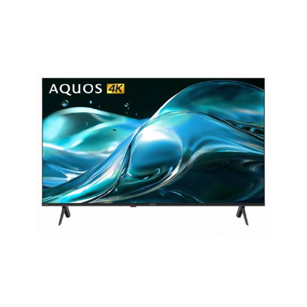 Sharp AQUOS 4K TV in black with slim bezel and dual-leg stand - Front View