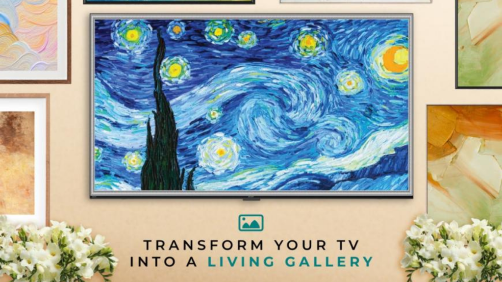 SHARP 4TC75JJ5000X 4K Google TV displaying artwork with Living Gallery feature