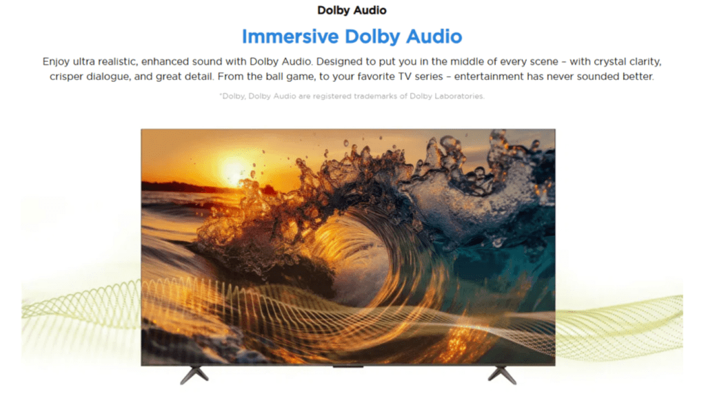 TCL 75P61K TV with immersive Dolby Audio for clearer dialogue and enhanced sound