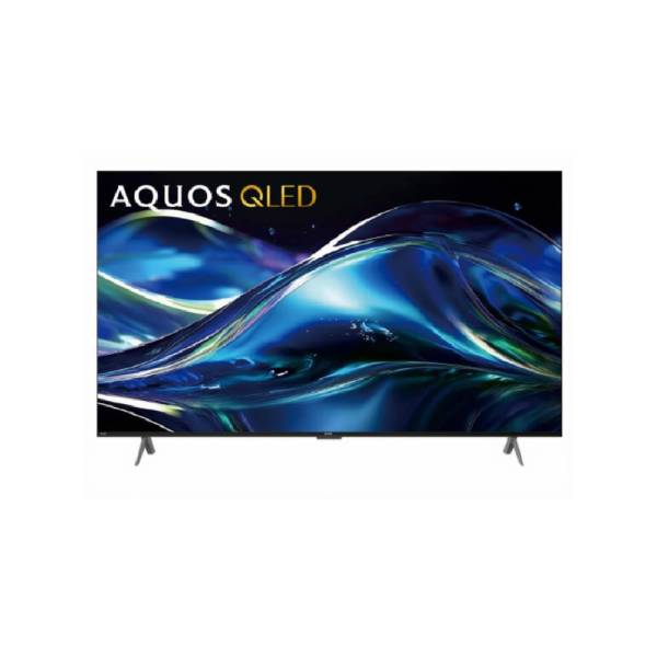 Sharp AQUOS QLED TV in black with slim bezel and dual-leg stand - Front View