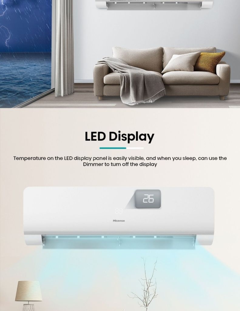 Close up of Hisense X5 KCA Inverter Air Conditioner LED display