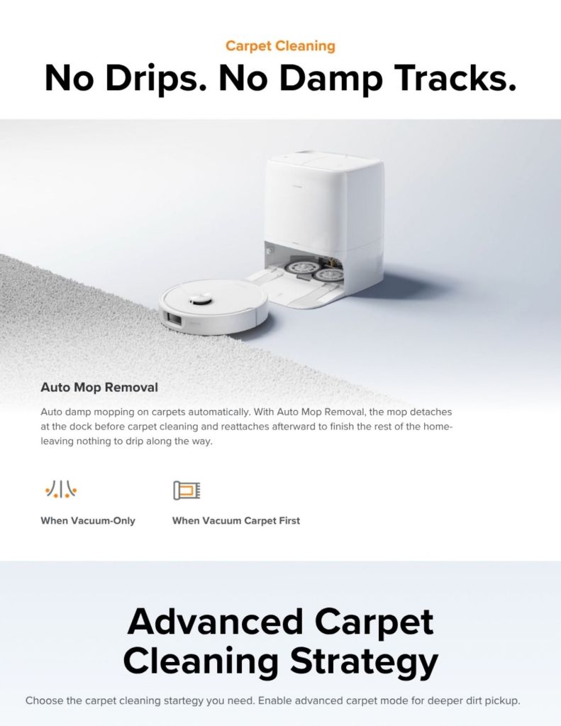 Close up of Roborock Qrevo 2 Pro Robot Vacuum carpet cleaning