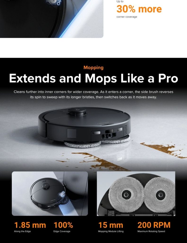 Close up of Roborock Qrevo 2 Pro Robot Vacuum mopping