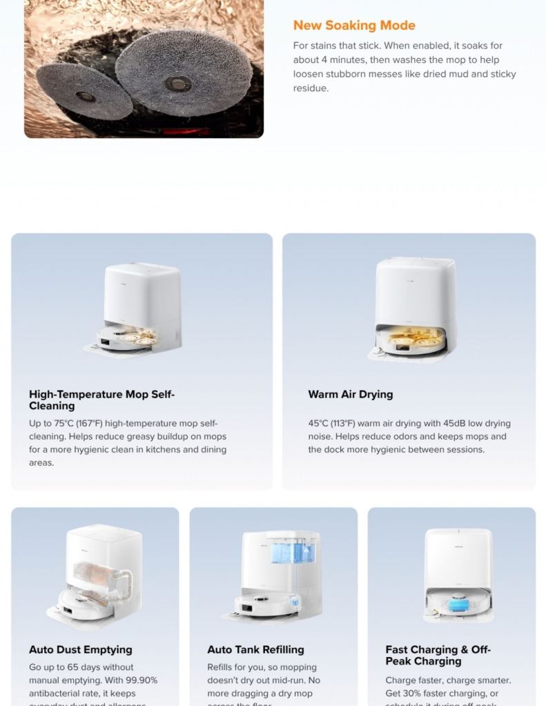 Close up of Roborock Qrevo 2 Pro Robot Vacuum high temperature self mop cleaning and warm air drying
