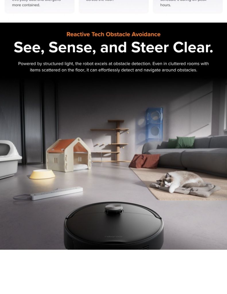 Close up of Roborock Qrevo 2 Pro Robot Vacuum reactive tech obstacle avoidance