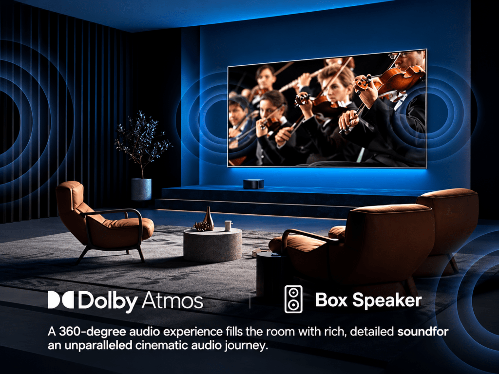 Sharp 4TC55JJ5000X 55-inch 4K Google TV with Dolby Atmos and Box Speaker for immersive cinematic audio