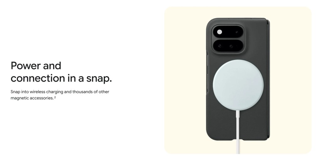 Google Pixel 11 Series phone in black case with magnetic wireless charging accessory attached