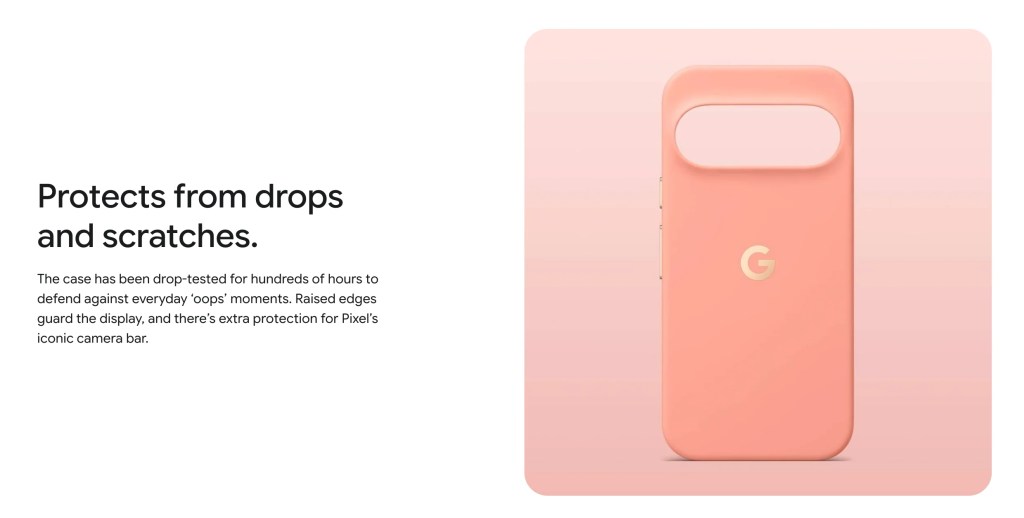 Google Pixel 11 case in coral with raised edges designed for drop and scratch protection