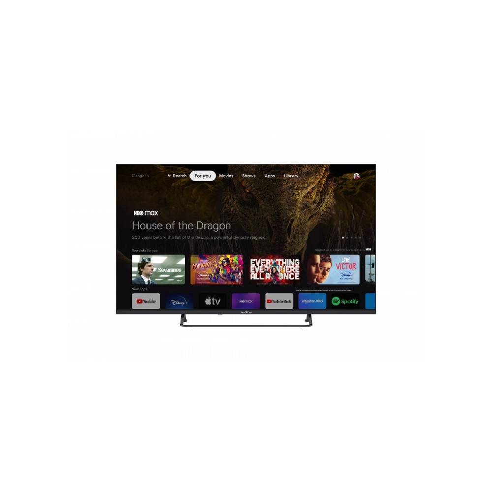50" 4K Google TV in black – front view with Google TV home screen