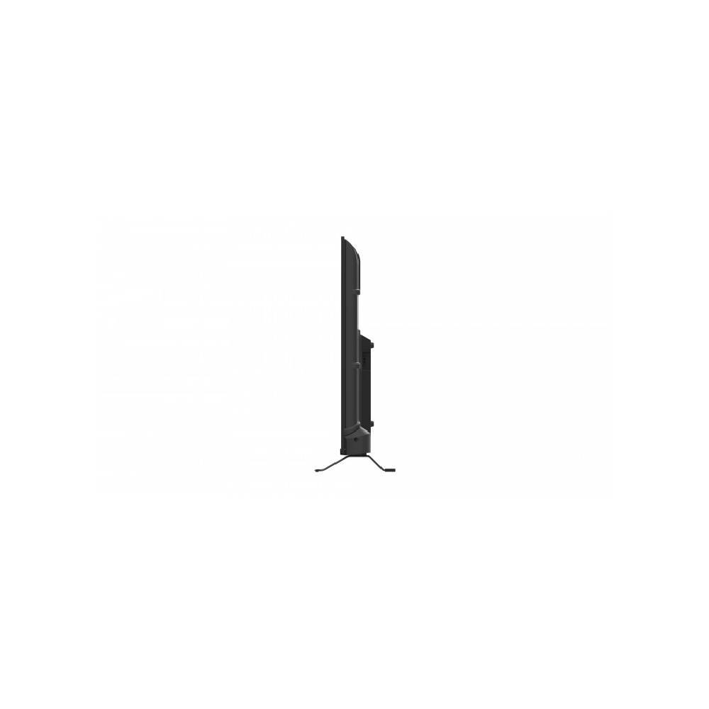 50" 4K Google TV in black – slim side profile view with stand