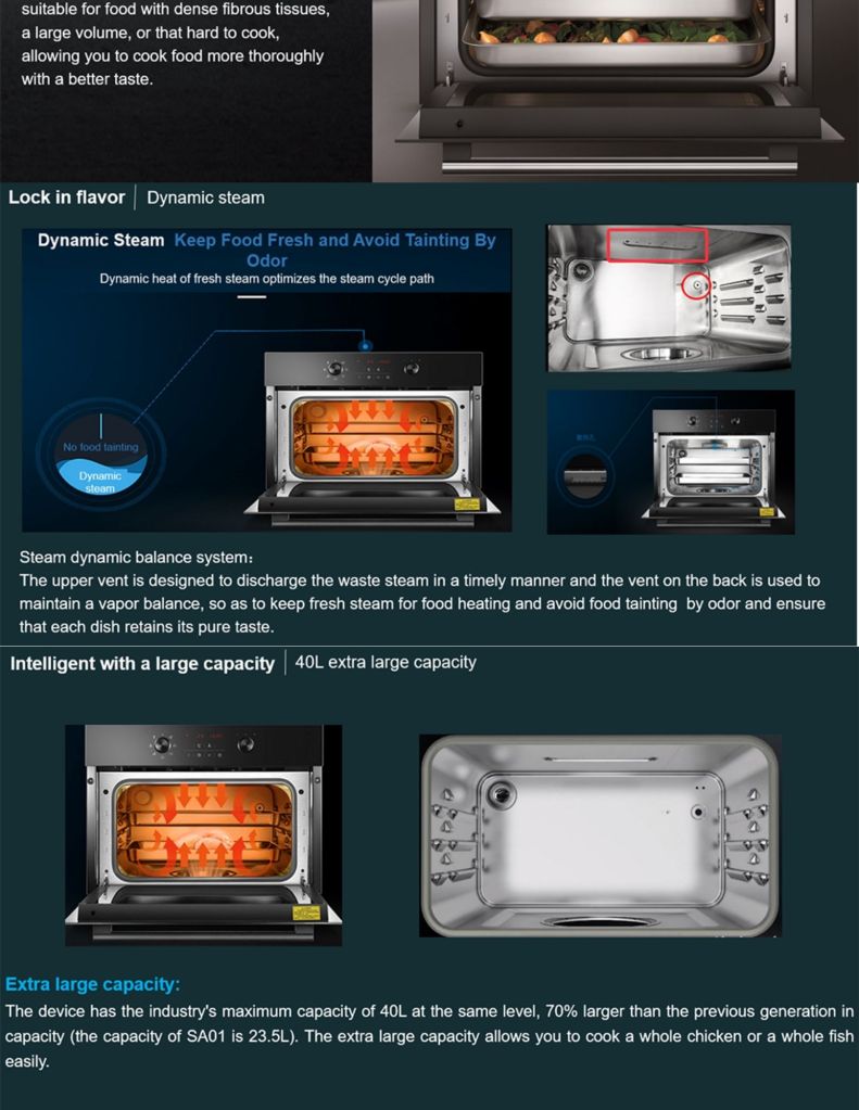 Close up of robam 40L built-in steam oven dynamic steam