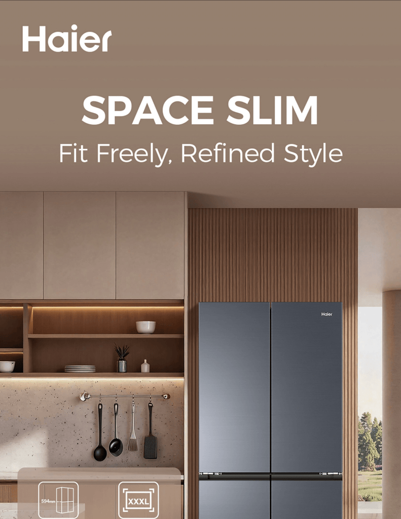Close up of Haier 610L Multidoor Refrigerator space slim