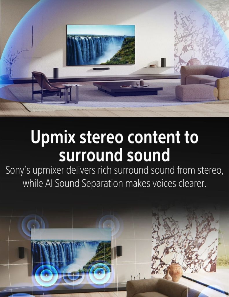 Close up of BRAVIA Theatre Trio upmix stereo content to surround sound