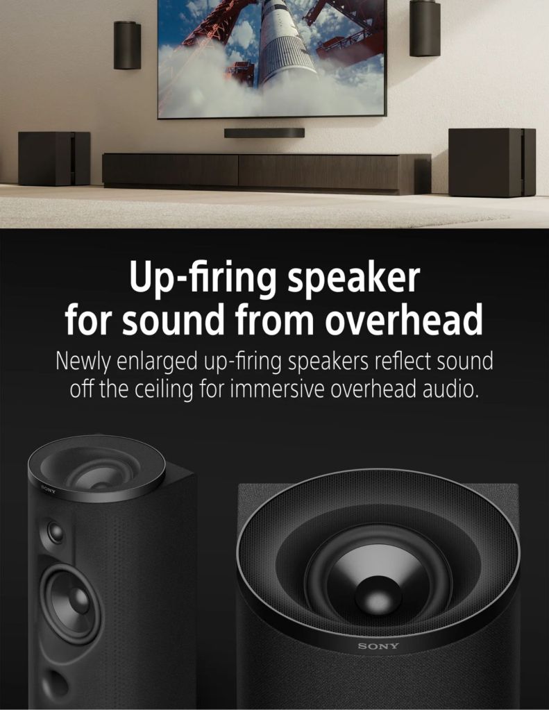 Close up of BRAVIA Theatre Trio up-fring speaker for sound from overhead