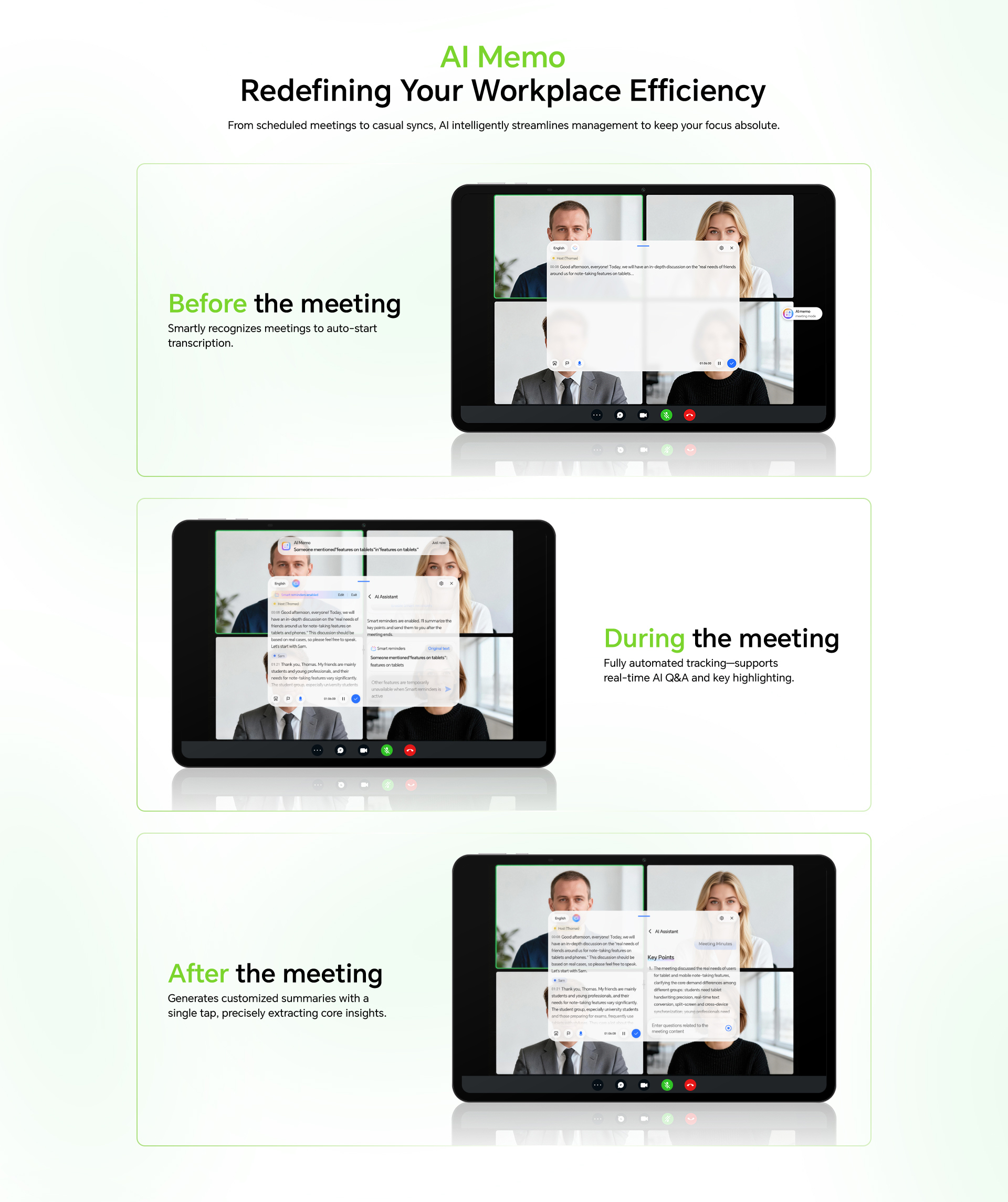 AI Memo for meeting transcription, tracking, and summaries